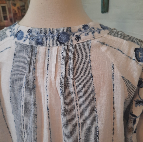 New directions embroidery floral striped boho cotton blend top blouse PL - Picture 6 of 8